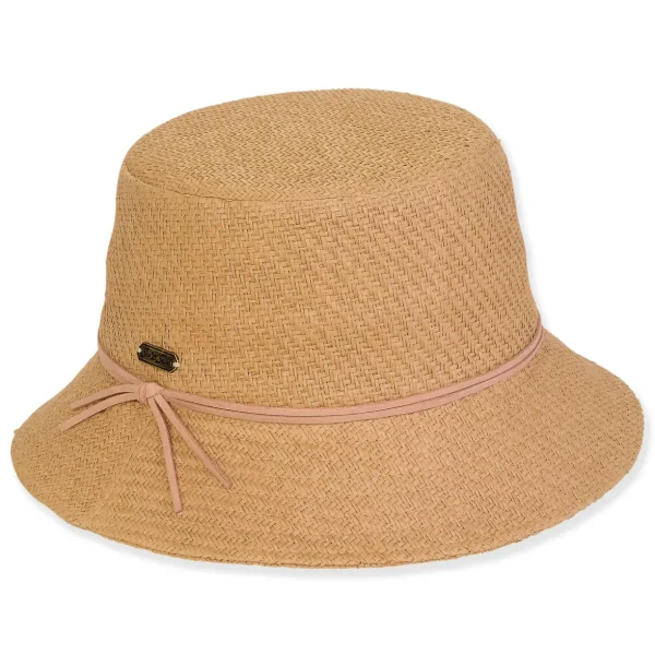 Women's Tan, Paper Straw Bucket, Brim 2.75" | Sun N Sand | HH3375 B