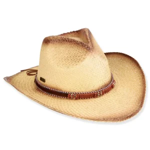 Women's Tan, Paper Straw Western, Brim 3.5" | Sun N Sand | HH3299