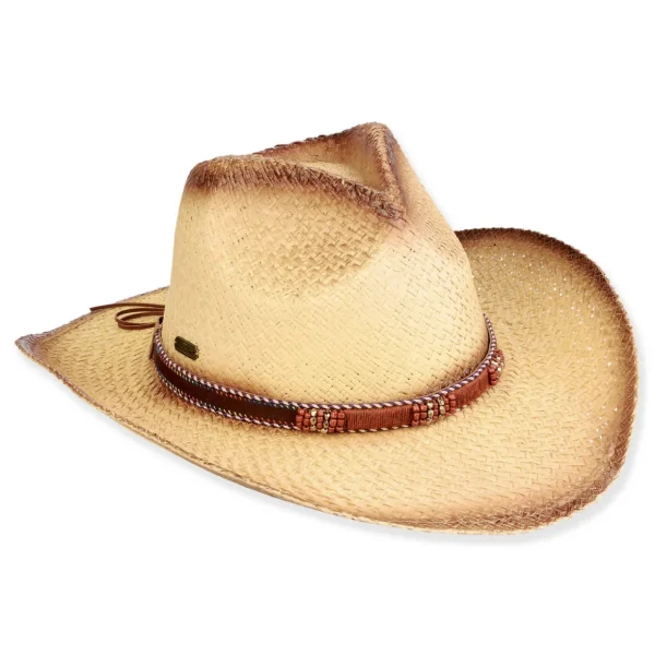 Women's Tan, Paper Straw Western, Brim 3.5" | Sun N Sand | HH3299