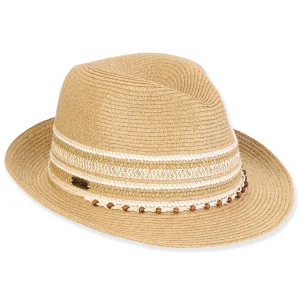 Women's Tan, Paperbraid Fedora, Brim 2" | Sun N Sand | HH3277 B