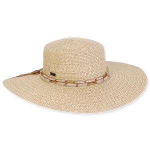 Women's Tan, Paperbraid Flat Top Floppy, Brim 4.5" | Sun N Sand | HH3205 B