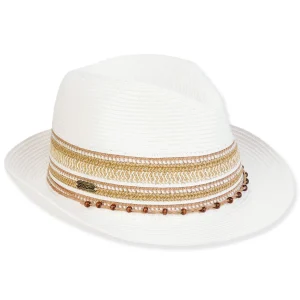 Women's White, Paperbraid Fedora, Brim 2" | Sun N Sand | HH3277 A