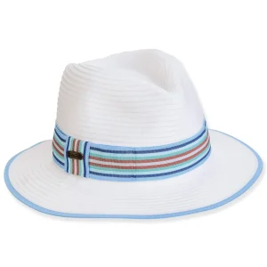 Women's White, Ribbon (Polyester) Fedora, Brim 2.5" | Sun N Sand | HH3355 A