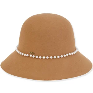 Women's Wool Felt Bucket Faux Pearl Trim | AD1504