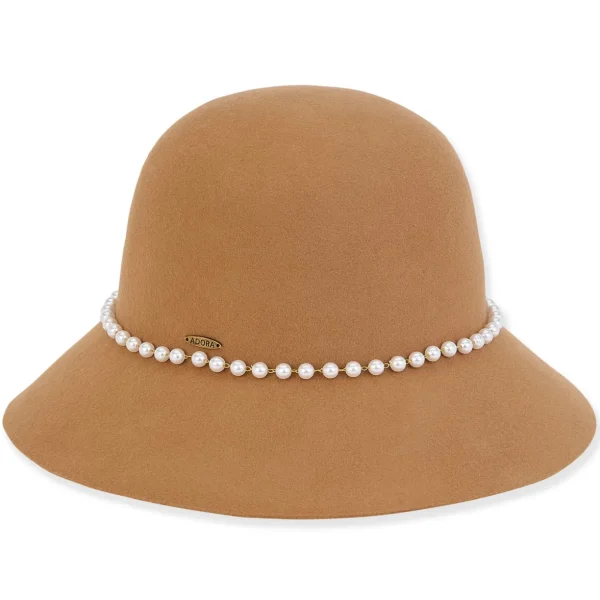 Women's Wool Felt Bucket Faux Pearl Trim | AD1504