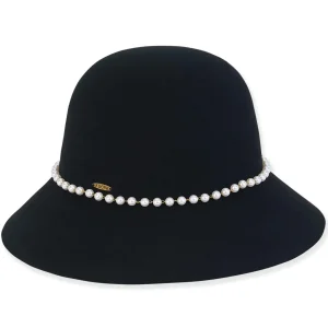 Women's Wool Felt Bucket Faux Pearl Trim | AD1504
