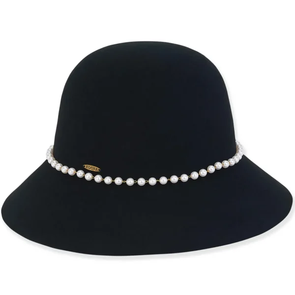 Women's Wool Felt Bucket Faux Pearl Trim | AD1504
