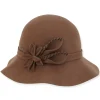 Women's Wool Felt Cloche Flower Whip-Stitch Leaves Trim | AD1428