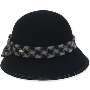 Women's Wool Felt Cloche Hounds Tooth Trim | AD1410