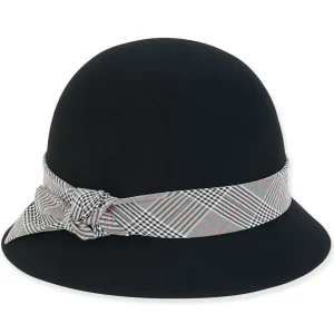 Women's Wool Felt Cloche Plaid Trim | AD1520