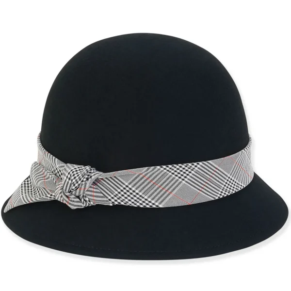 Women's Wool Felt Cloche Plaid Trim | AD1520