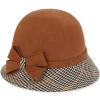 Women's Wool Felt Cloche Hounds Tooth Self Bow Trim | AD1422 A