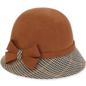 Women's Wool Felt Cloche Hounds Tooth Self Bow Trim | AD1422 A