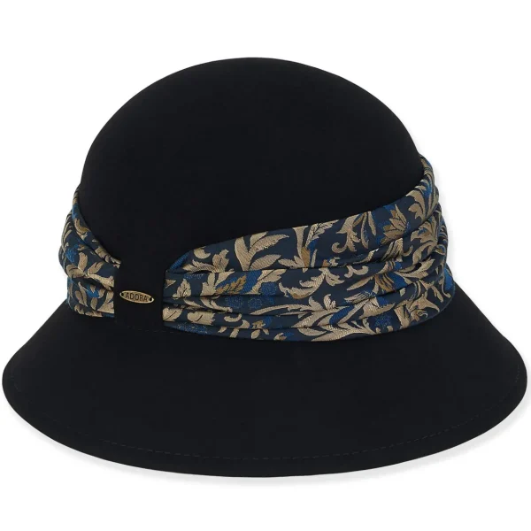 Women's Wool Felt Cloche Floral Fabric Trim | AD1417 B