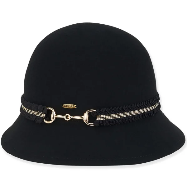 Women's Wool Felt Cloche Buckle Ribbon Trim | AD1425