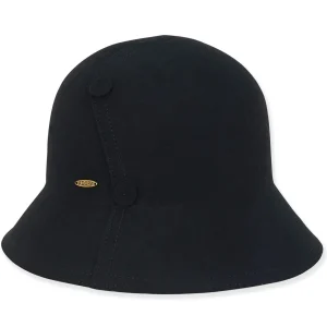 Women's Wool Felt Cloche Self Color Button Trim | AD1411