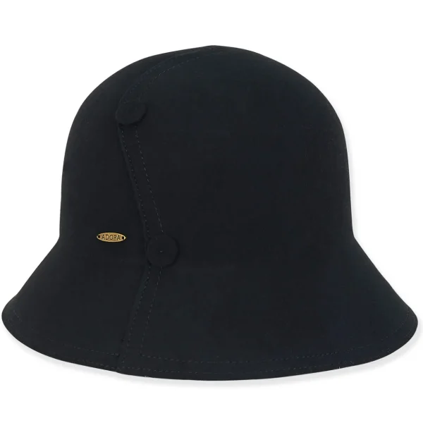 Women's Wool Felt Cloche Self Color Button Trim | AD1411