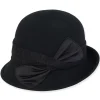Women's Wool Felt Cloche Satin Lace Trim | AD1419