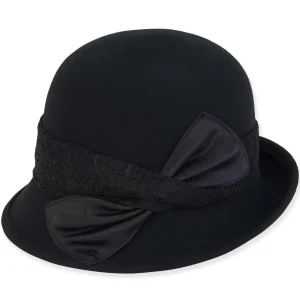 Women's Wool Felt Cloche Satin Lace Trim | AD1419