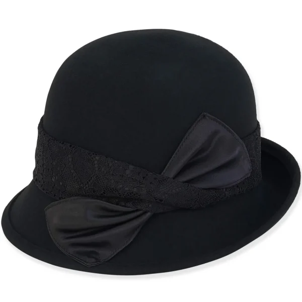 Women's Wool Felt Cloche Satin Lace Trim | AD1419