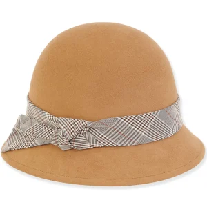 Women's Wool Felt Cloche Plaid Trim | AD1520