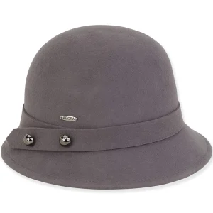 Women's Wool Felt Cloche Self Color Metal Button Trim | AD1427