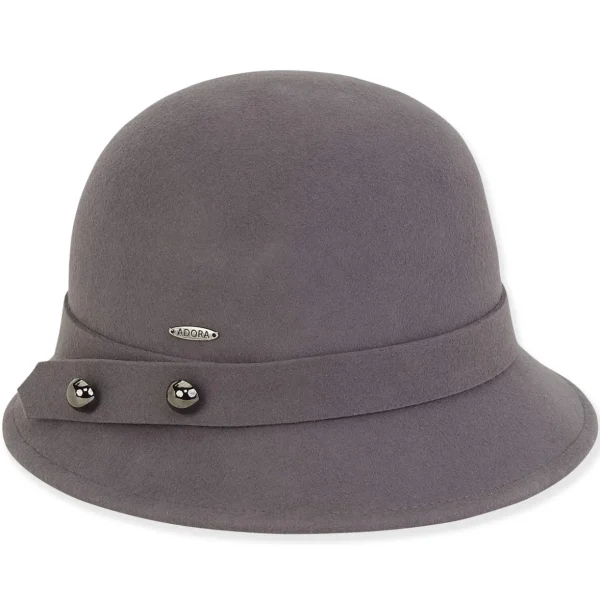 Women's Wool Felt Cloche Self Color Metal Button Trim | AD1427