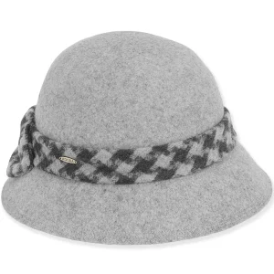 Women's Wool Felt Cloche Hounds Tooth Trim | AD1410