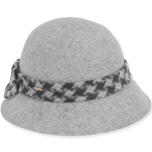 Women's Wool Felt Cloche Hounds Tooth Trim | AD1410