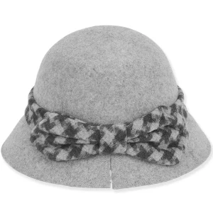 Women's Wool Felt Cloche Hounds Tooth Trim | AD1410