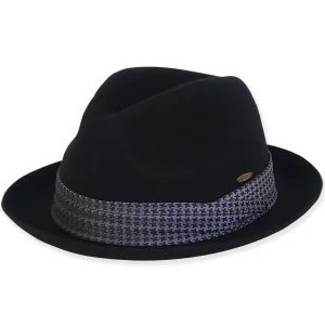 Women's Wool Felt Fedora Hounds Tooth Satin Trim | AD1505
