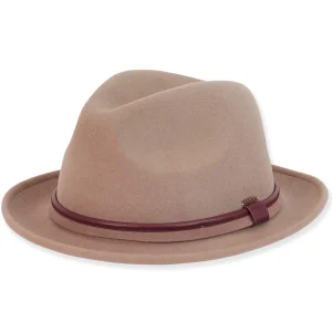 Women's Wool Felt Fedora Faux Leather Trim | AD1403