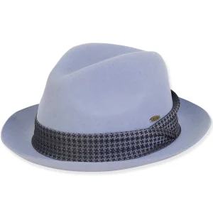 Women's Wool Felt Fedora Hounds Tooth Satin Trim | AD1505