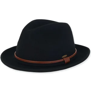 Women's Wool Felt Fedora Faux Leather Trim | AD1403