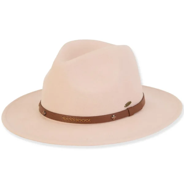 Women's Wool Felt Safari Faux Leather Trim | AD1512