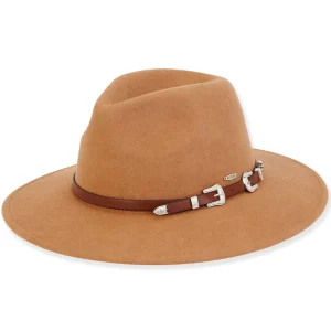 Women's Wool Felt Safari Faux Leather Trim | AD1387