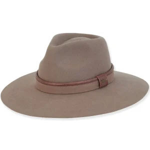 Women's Wool Felt Safari Faux Leather Trim | AD1391
