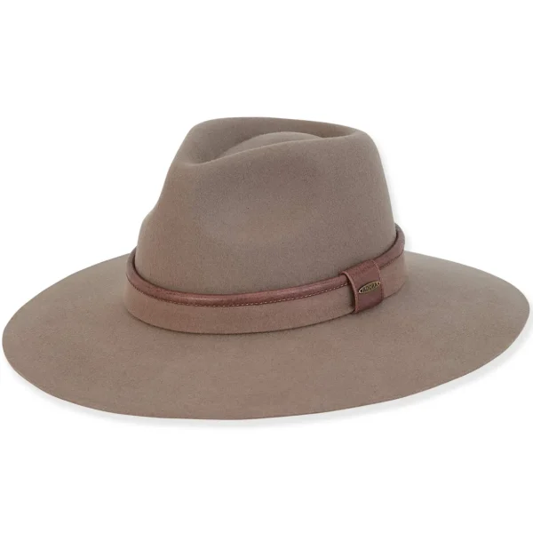 Women's Wool Felt Safari Faux Leather Trim | AD1391
