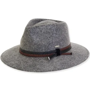 Women's Wool Felt Safari Braided Faux Leather Trim | AD1508 A