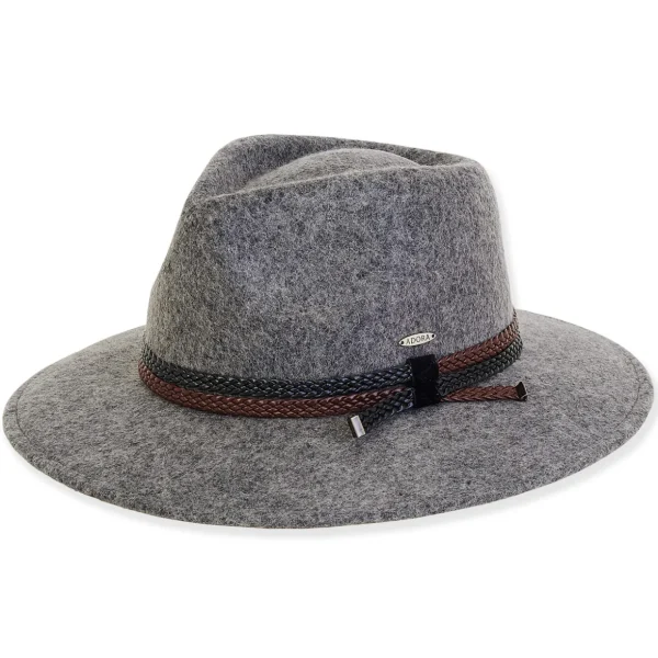 Women's Wool Felt Safari Braided Faux Leather Trim | AD1508 A