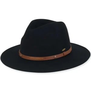 Women's Wool Felt Safari Faux Leather Trim | AD1512