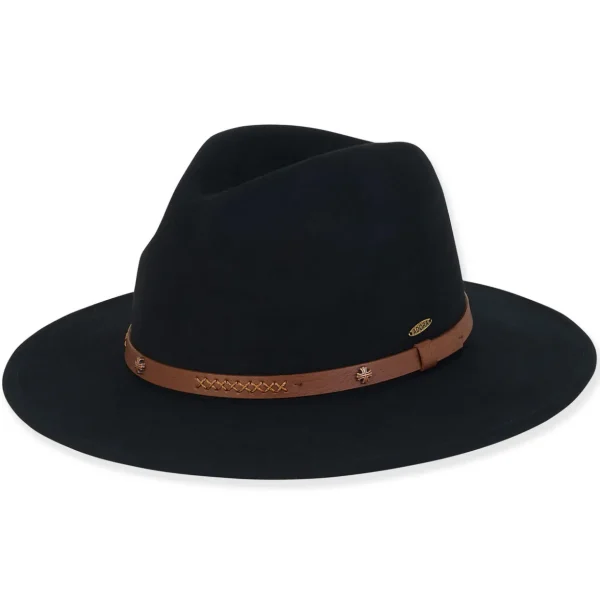 Women's Wool Felt Safari Faux Leather Trim | AD1512