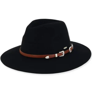 Women's Wool Felt Safari Faux Leather Trim | AD1387