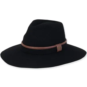 Women's Wool Felt Safari Faux Leather Trim | AD1391