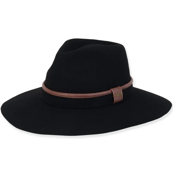 Women's Wool Felt Safari Faux Leather Trim | AD1391