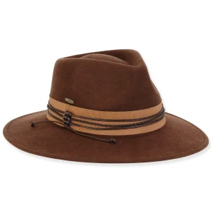 Women's Wool Felt Safari Ribbon Faux Leather Trim | AD1531