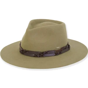 Women's Wool Felt Safari Faux Leather Trim | AD1386