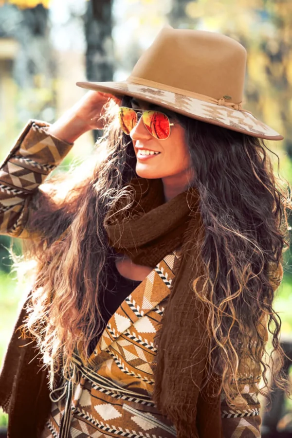 Women's Wool Felt Safari Faux Suede Trim | AD1396